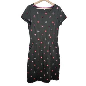 Boden Phoebe Dress Women's Sz 6R Green Floral Short Sleeve Pockets Jersey Knit